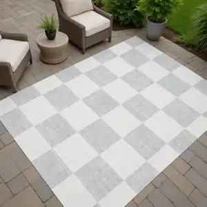 Photo of Silver And Ivory Geometric Washable Indoor Outdoor Area Rug