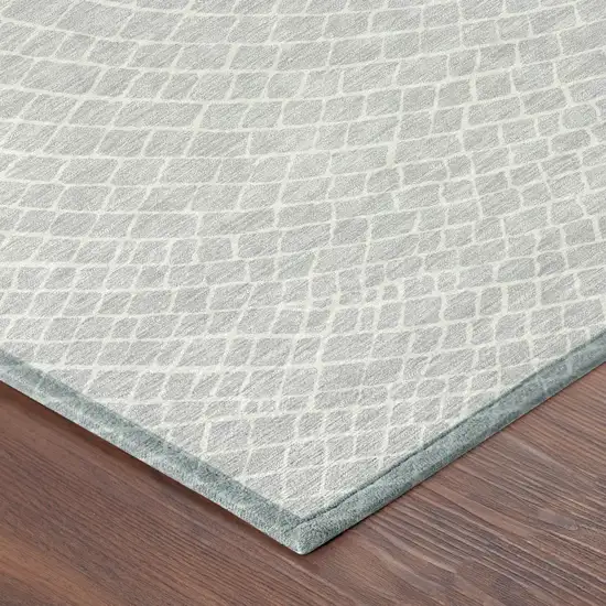 Silver And Ivory Geometric Washable Indoor Outdoor Area Rug Photo 8