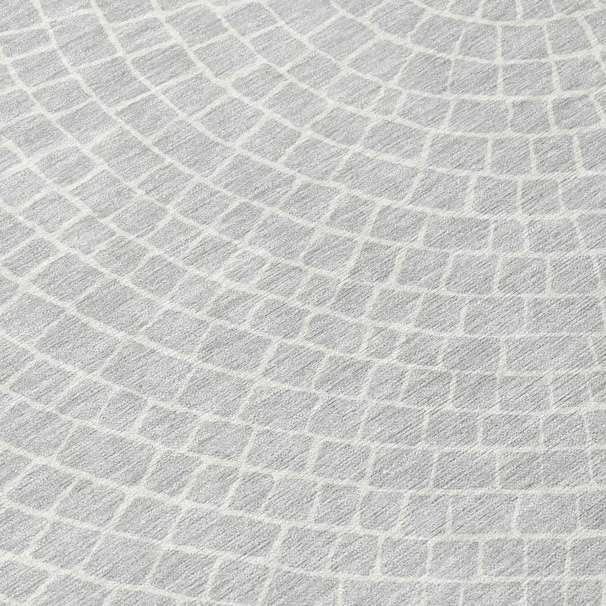 Silver And Ivory Geometric Washable Indoor Outdoor Area Rug Photo 9