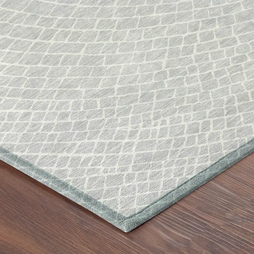 Silver And Ivory Geometric Washable Indoor Outdoor Area Rug Photo 8
