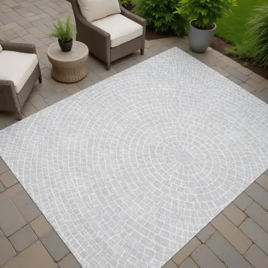 Silver And Ivory Geometric Washable Indoor Outdoor Area Rug Photo 7