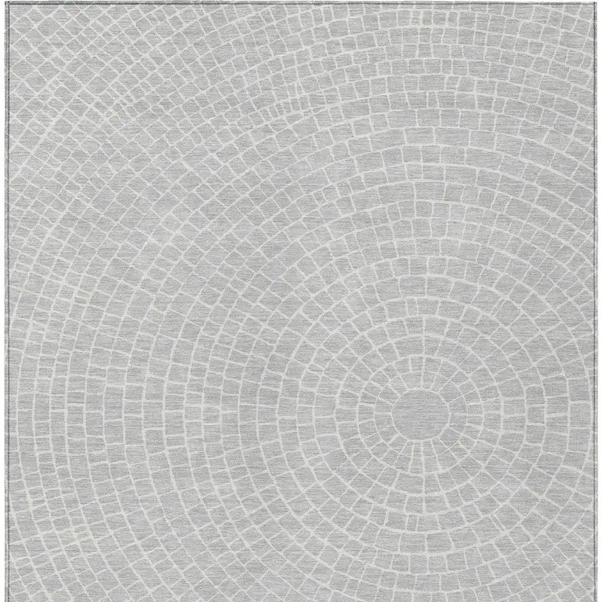 Silver And Ivory Geometric Washable Indoor Outdoor Area Rug Photo 3