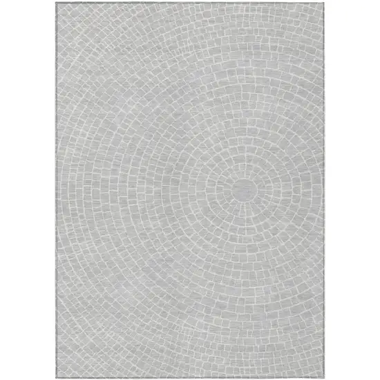 Silver And Ivory Geometric Washable Indoor Outdoor Area Rug Photo 1