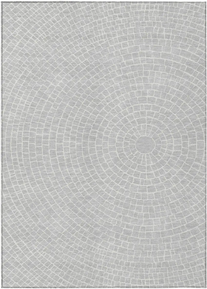 Silver And Ivory Geometric Washable Indoor Outdoor Area Rug Photo 1