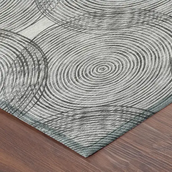 Silver And Ivory Geometric Washable Indoor Outdoor Area Rug Photo 5