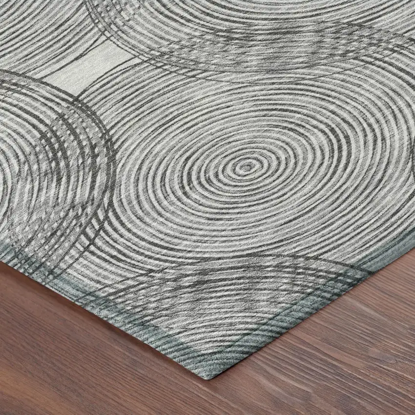 Silver And Ivory Geometric Washable Indoor Outdoor Area Rug Photo 5