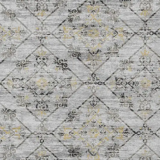Silver And Ivory Geometric Washable Indoor Outdoor Area Rug Photo 3