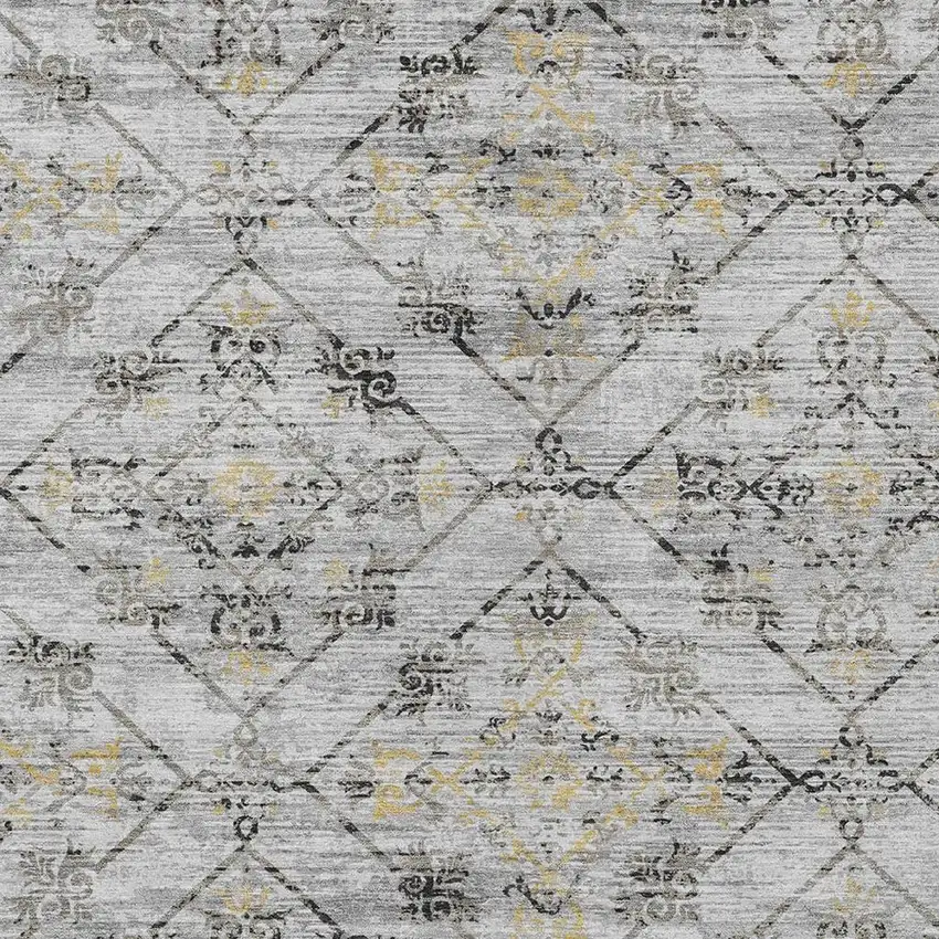 Silver And Ivory Geometric Washable Indoor Outdoor Area Rug Photo 3