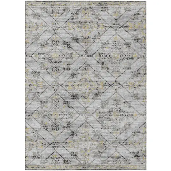 Silver And Ivory Geometric Washable Indoor Outdoor Area Rug Photo 2