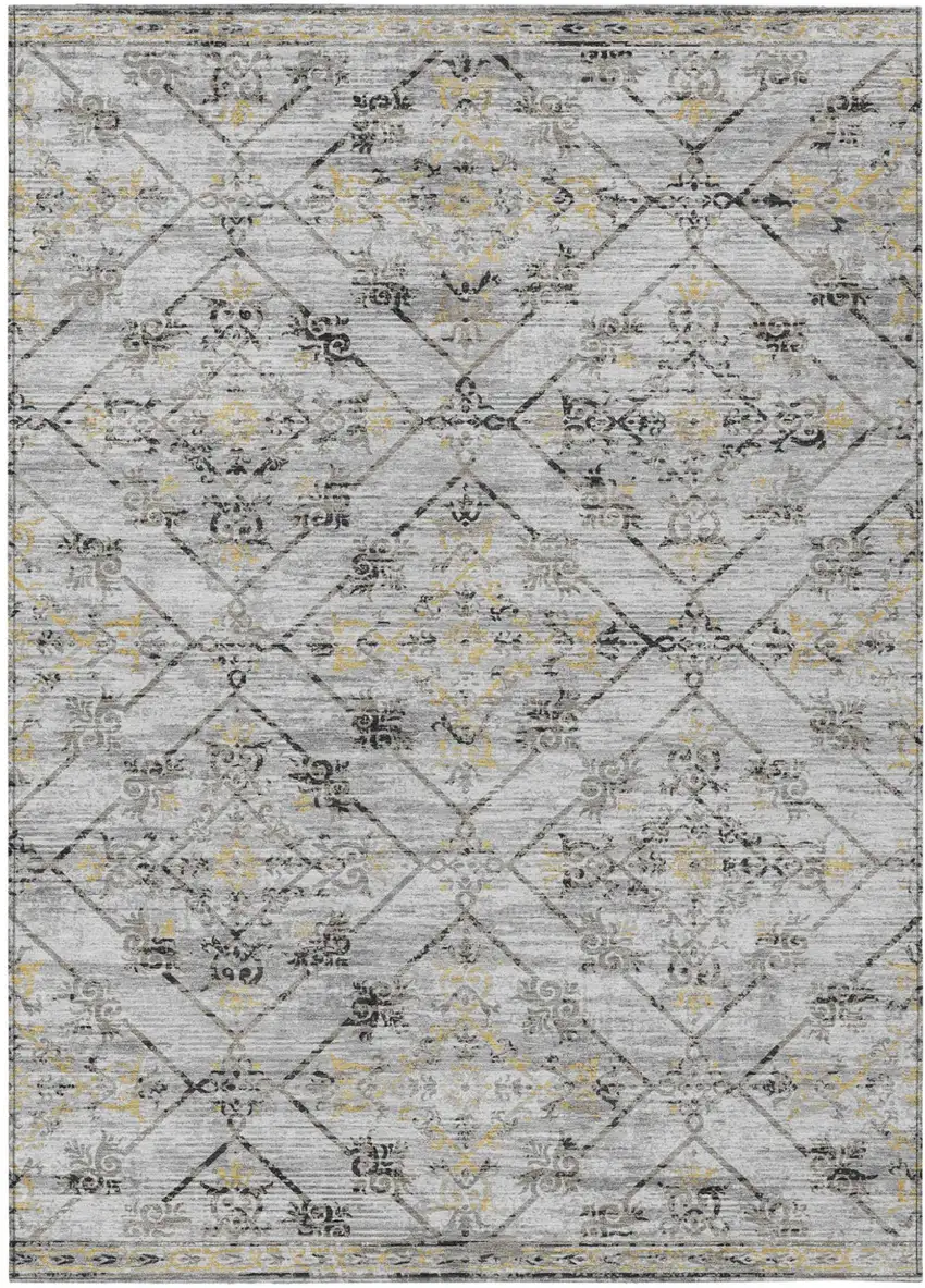 Silver And Ivory Geometric Washable Indoor Outdoor Area Rug Photo 2