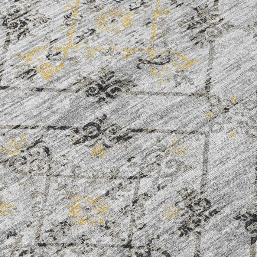 Silver And Ivory Geometric Washable Indoor Outdoor Area Rug Photo 8