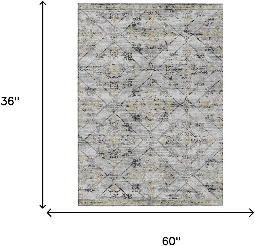 Silver And Ivory Geometric Washable Indoor Outdoor Area Rug Photo 9