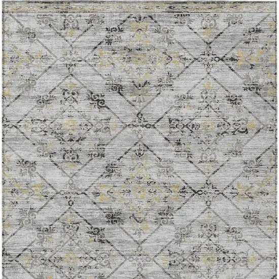 Silver And Ivory Geometric Washable Indoor Outdoor Area Rug Photo 4