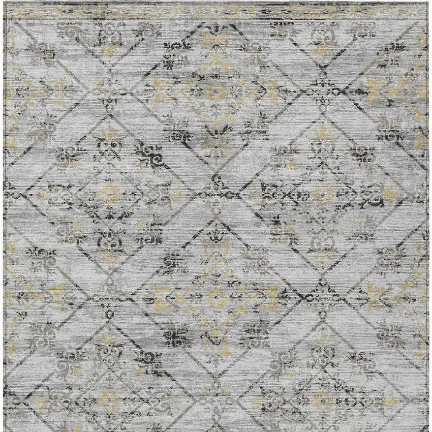 Silver And Ivory Geometric Washable Indoor Outdoor Area Rug Photo 4