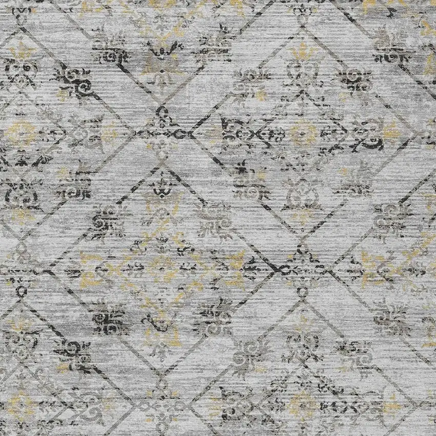 Silver And Ivory Geometric Washable Indoor Outdoor Area Rug Photo 5
