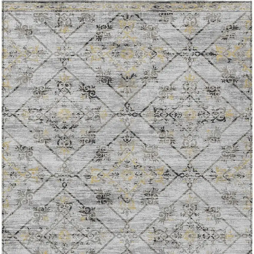 Silver And Ivory Geometric Washable Indoor Outdoor Area Rug Photo 6