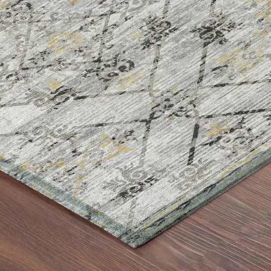 Silver And Ivory Geometric Washable Indoor Outdoor Area Rug Photo 7