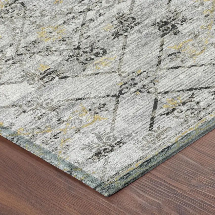 Silver And Ivory Geometric Washable Indoor Outdoor Area Rug Photo 7