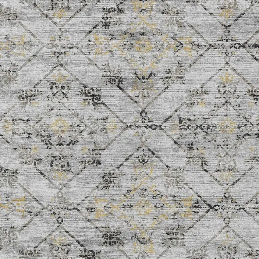 Silver And Ivory Geometric Washable Indoor Outdoor Area Rug Photo 3