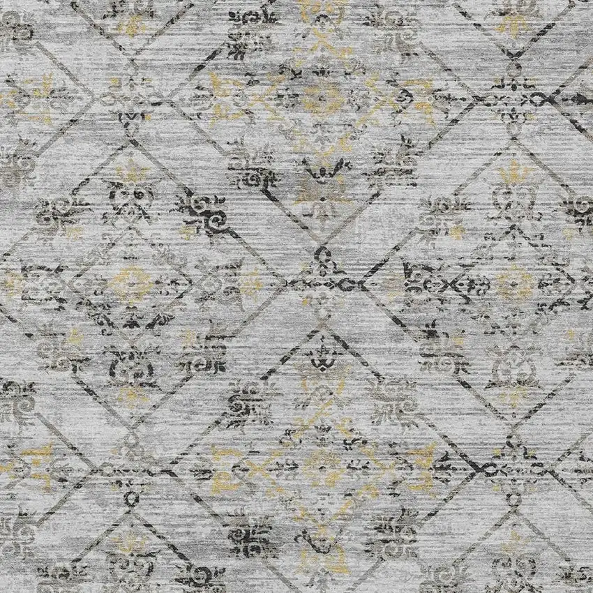 Silver And Ivory Geometric Washable Indoor Outdoor Area Rug Photo 5