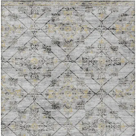 Silver And Ivory Geometric Washable Indoor Outdoor Area Rug Photo 6