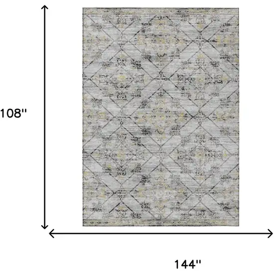 Silver And Ivory Geometric Washable Indoor Outdoor Area Rug Photo 9