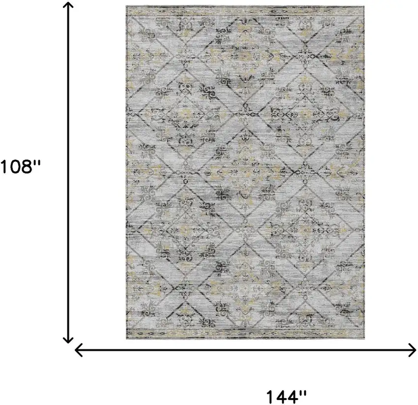 Silver And Ivory Geometric Washable Indoor Outdoor Area Rug Photo 9