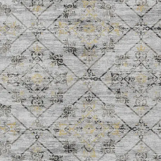 Silver And Ivory Geometric Washable Indoor Outdoor Area Rug Photo 3