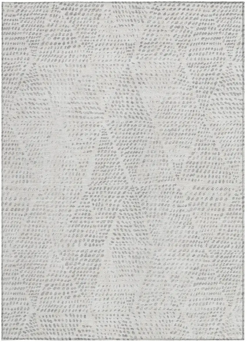 Silver And Ivory Geometric Washable Indoor Outdoor Area Rug Photo 6