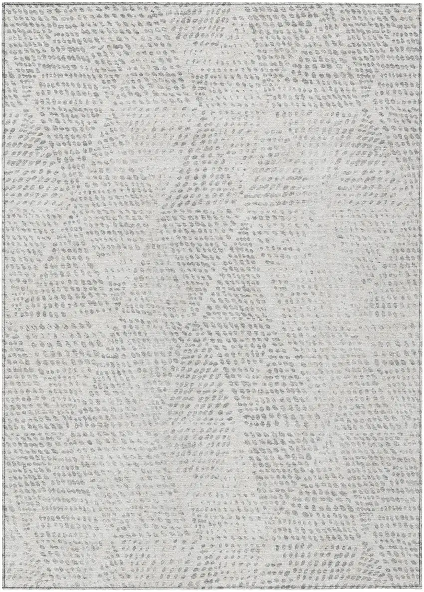 Silver And Ivory Geometric Washable Indoor Outdoor Area Rug Photo 2