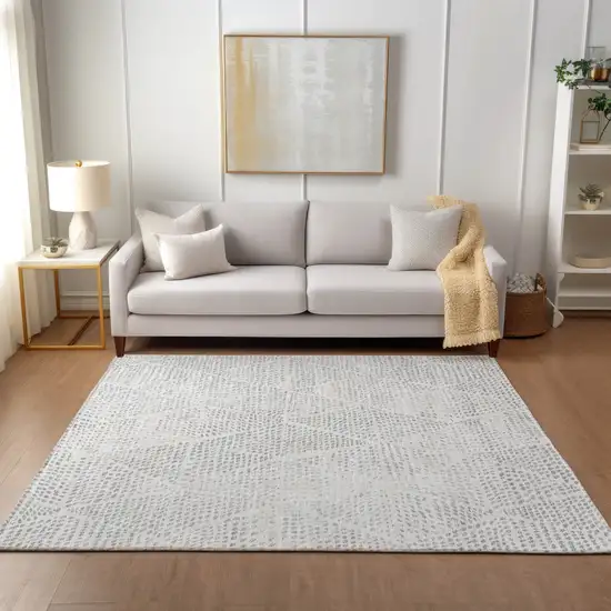 Silver And Ivory Geometric Washable Indoor Outdoor Area Rug Photo 8