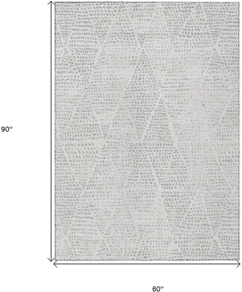 Silver And Ivory Geometric Washable Indoor Outdoor Area Rug Photo 3