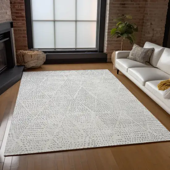 Silver And Ivory Geometric Washable Indoor Outdoor Area Rug Photo 9