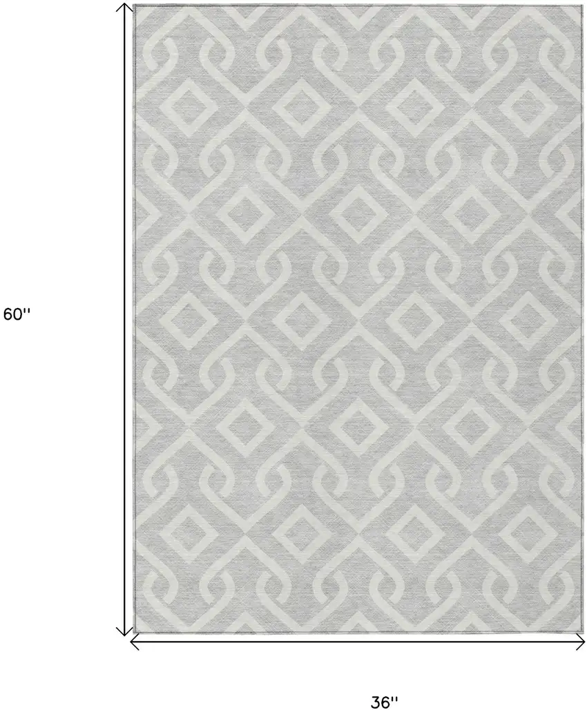 Silver And Ivory Geometric Washable Indoor Outdoor Area Rug Photo 3