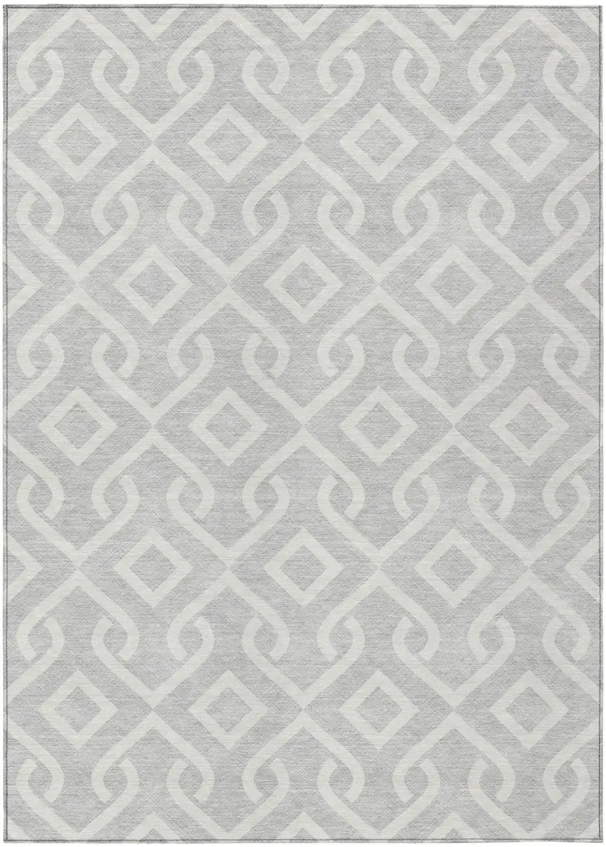 Silver And Ivory Geometric Washable Indoor Outdoor Area Rug Photo 2