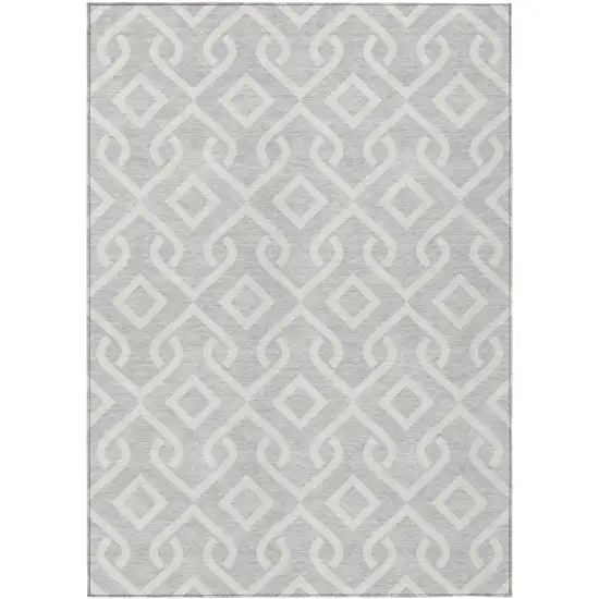 Silver And Ivory Geometric Washable Indoor Outdoor Area Rug Photo 2
