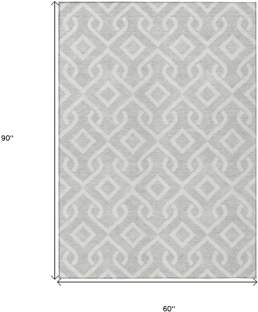 Silver And Ivory Geometric Washable Indoor Outdoor Area Rug Photo 3