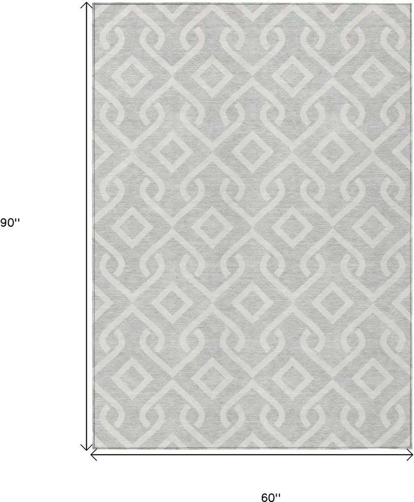 Silver And Ivory Geometric Washable Indoor Outdoor Area Rug Photo 3