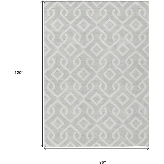 Silver And Ivory Geometric Washable Indoor Outdoor Area Rug Photo 3