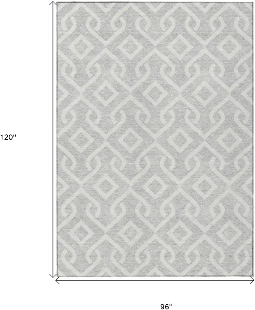 Silver And Ivory Geometric Washable Indoor Outdoor Area Rug Photo 3