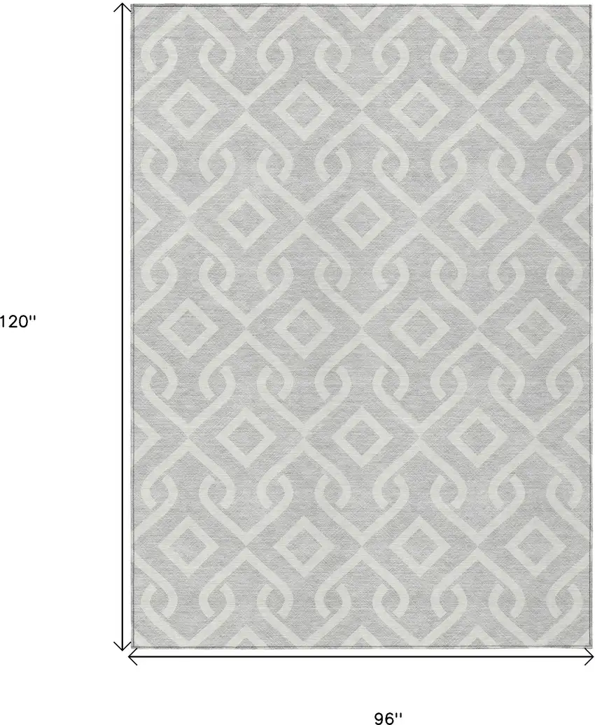 Silver And Ivory Geometric Washable Indoor Outdoor Area Rug Photo 3