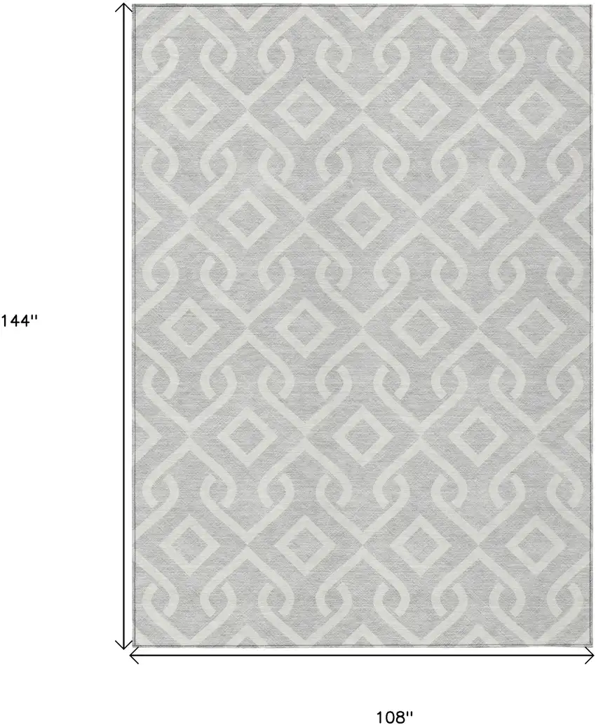 Silver And Ivory Geometric Washable Indoor Outdoor Area Rug Photo 9