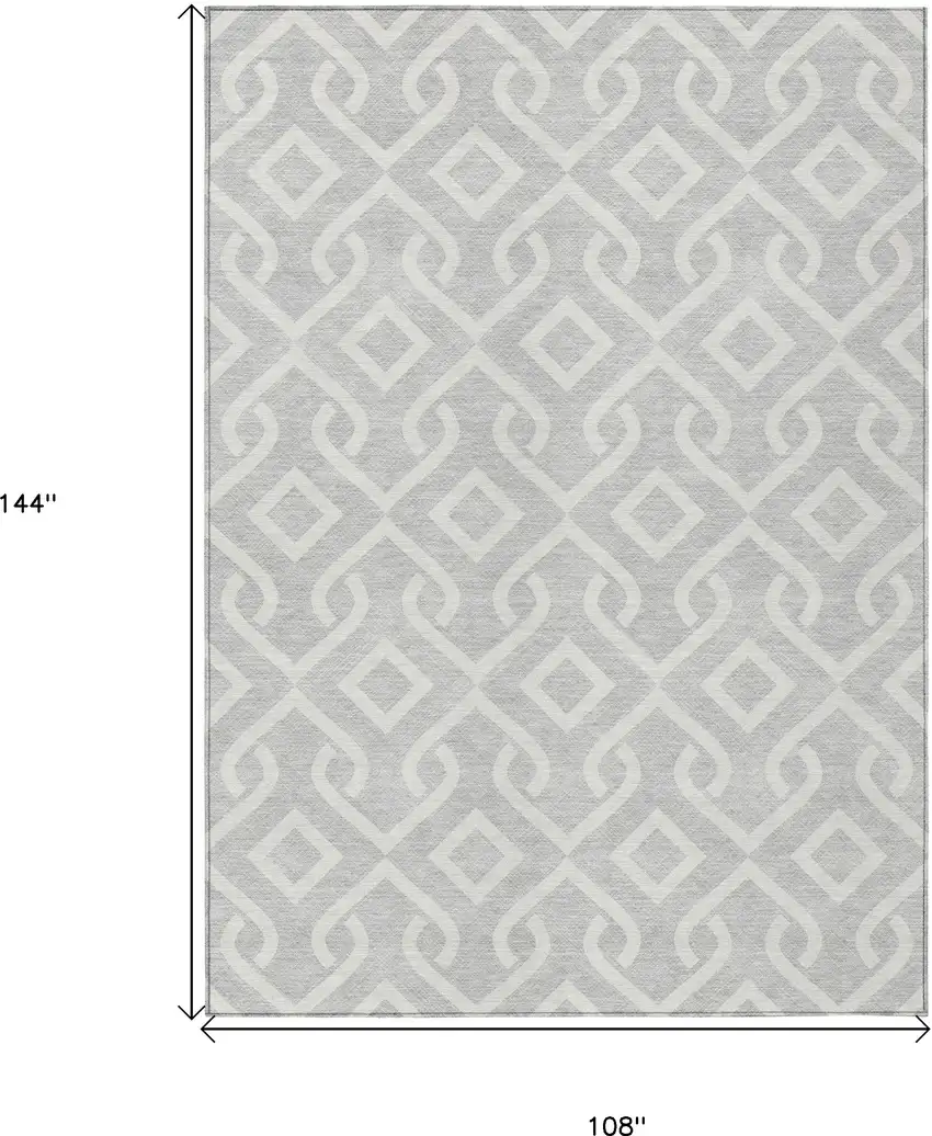 Silver And Ivory Geometric Washable Indoor Outdoor Area Rug Photo 9