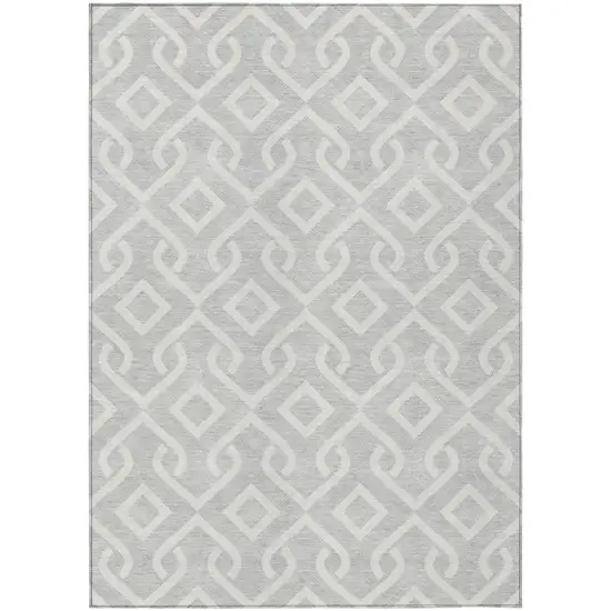 Silver And Ivory Geometric Washable Indoor Outdoor Area Rug Photo 1
