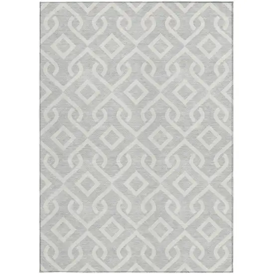 Silver And Ivory Geometric Washable Indoor Outdoor Area Rug Photo 4