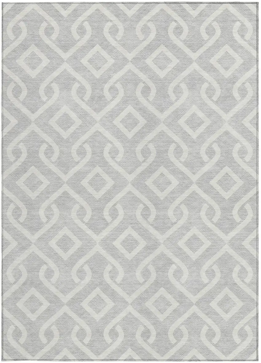 Silver And Ivory Geometric Washable Indoor Outdoor Area Rug Photo 4