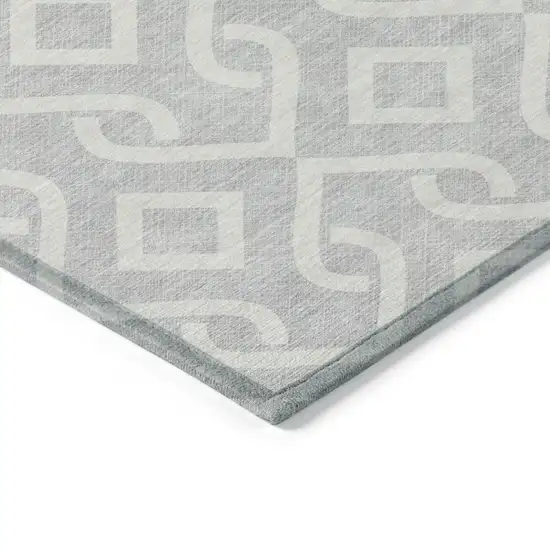 Silver And Ivory Geometric Washable Indoor Outdoor Area Rug Photo 3