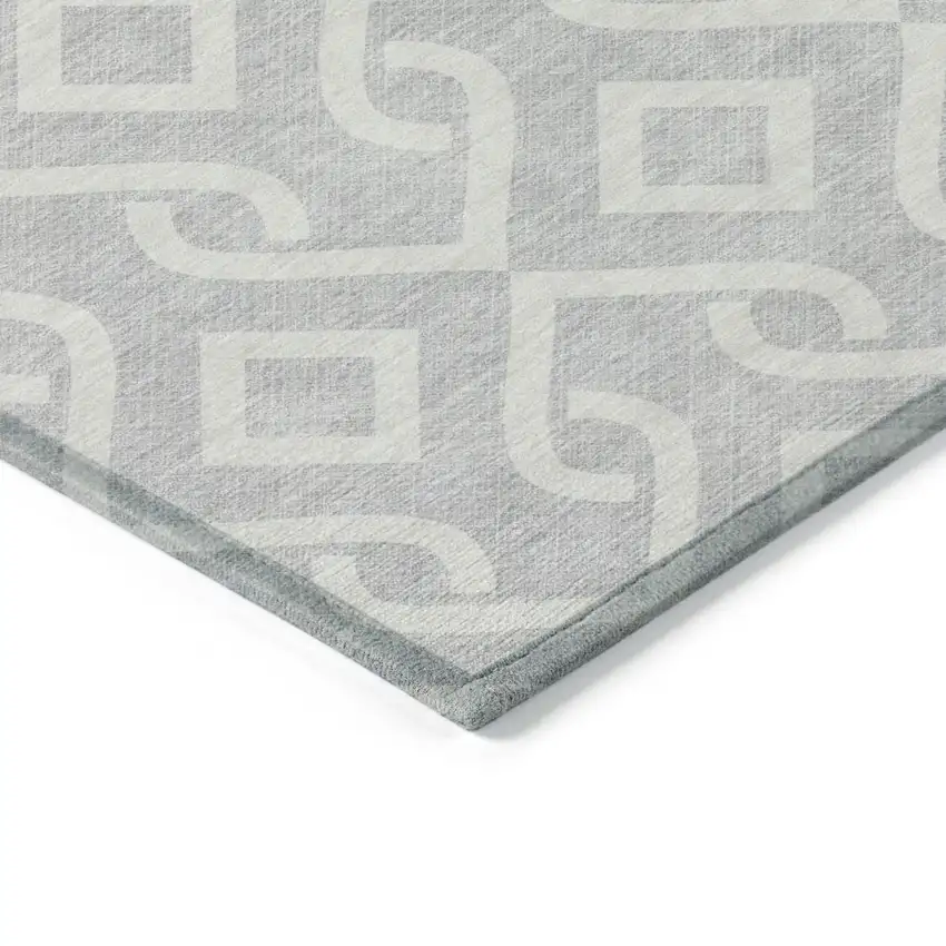 Silver And Ivory Geometric Washable Indoor Outdoor Area Rug Photo 3
