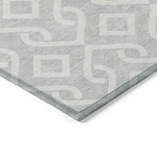 Silver And Ivory Geometric Washable Indoor Outdoor Area Rug Photo 3