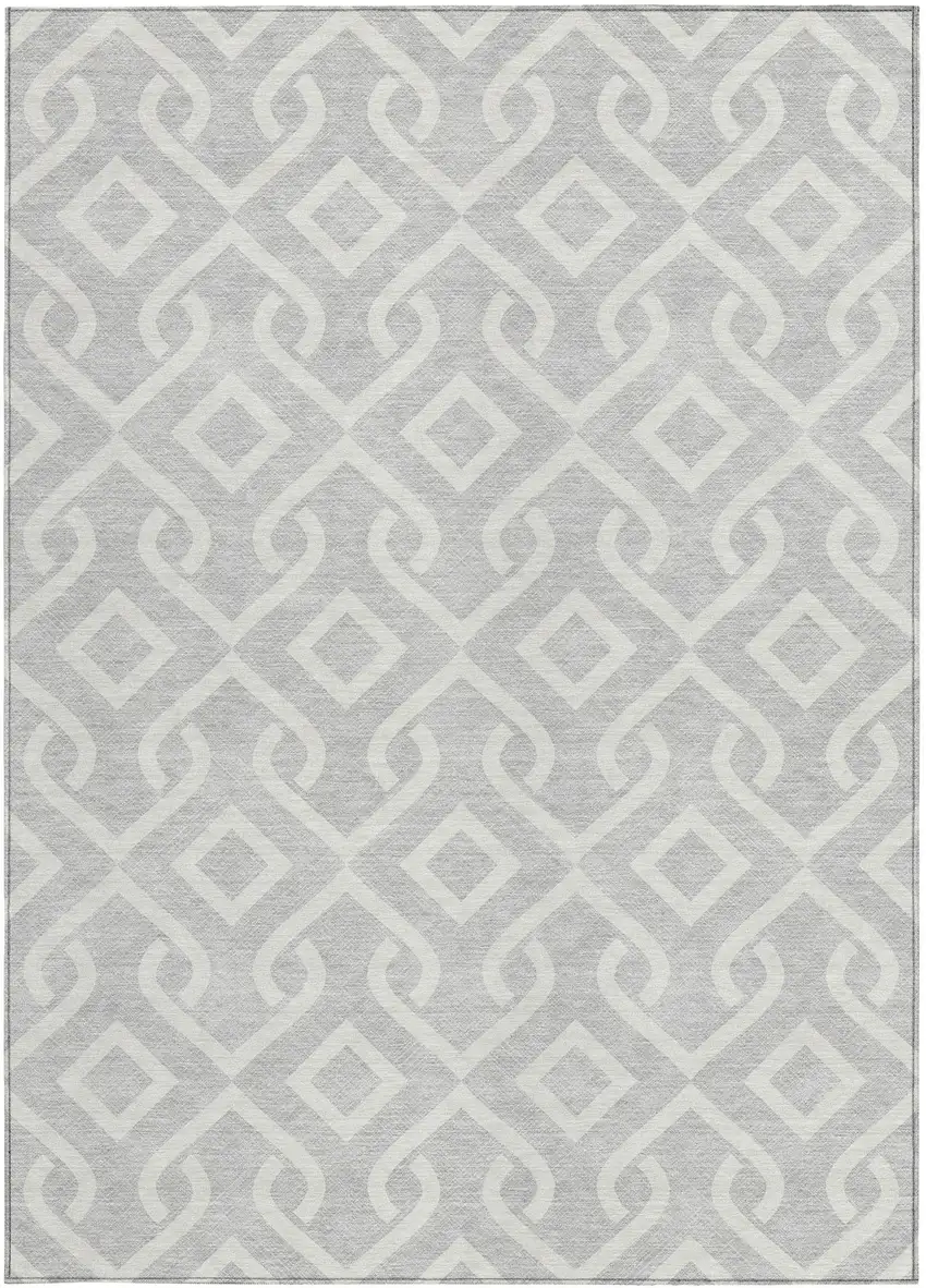Silver And Ivory Geometric Washable Indoor Outdoor Area Rug Photo 4